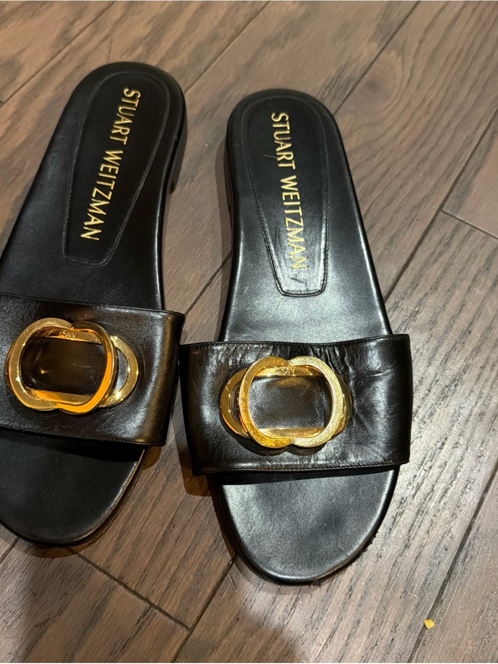 Stuart Weitzman Black Leather Knot-Detail Slide Sandals sz 9 - Picture 2 of 3